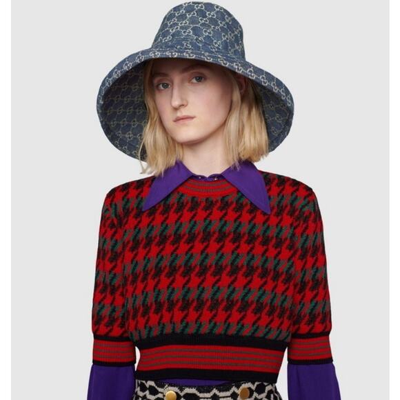 Gucci Eco Washed Denim Wide Brim Monogram GG Logo Hat Medium - Picture 13 of 13